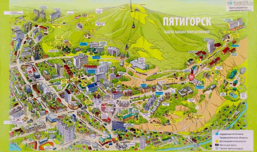 Карта достопримечательностей и улиц Пятигорска