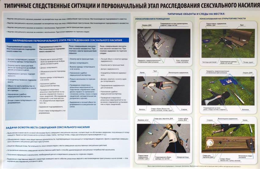 Плакат по расследованию сексуальных преступлений с инфографикой типичных ситуаций
