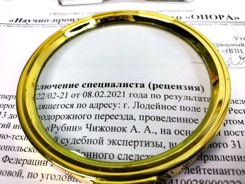 Заголовок «Заключение специалиста» под увеличительным стеклом