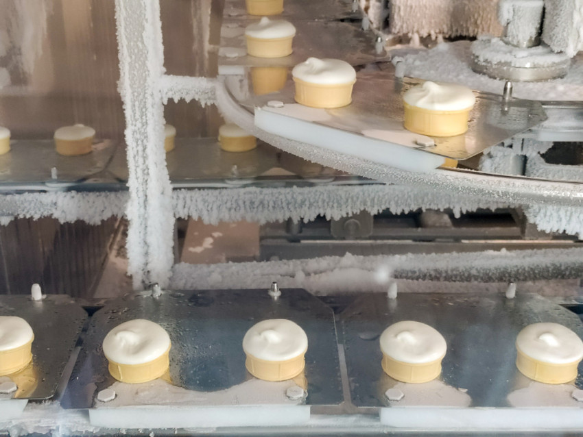 Участок автоматической линии с готовыми порциями мороженого