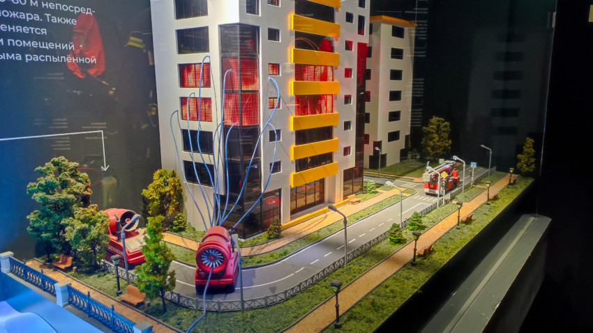 Макет системы пожаротушения в жилой застройке