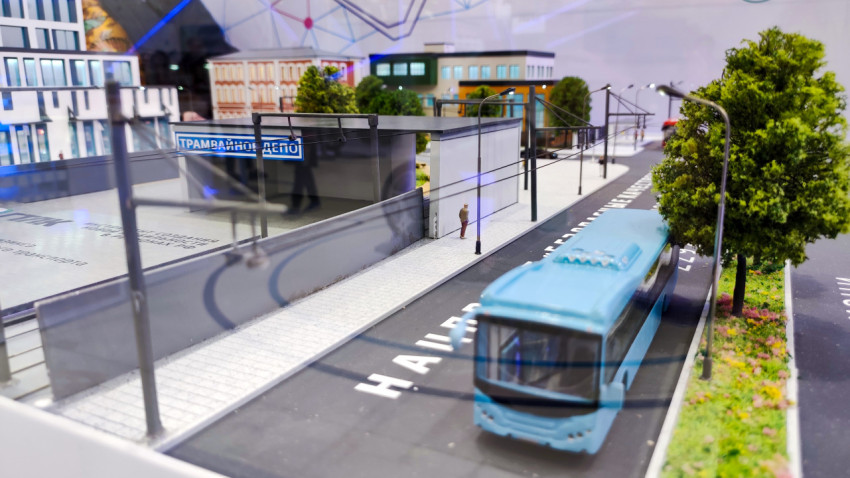 Макет трамвайной линии с депо в городской застройке