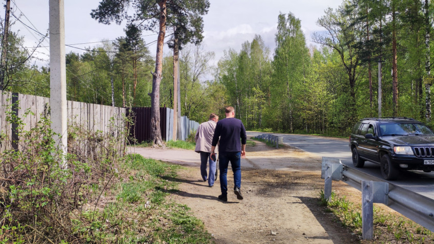 Пешеходы и автомобиль на повороте загородной дороги