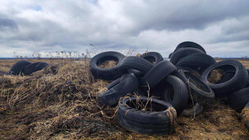Свалка автомобильных шин в сельской местности