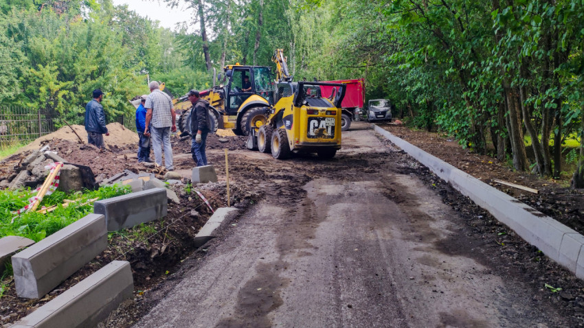Дорожные работы с участием техники и рабочих