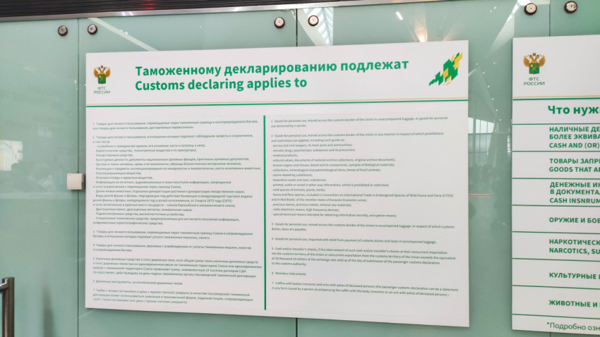 Плакат таможни с образцом пассажирской декларации крупным планом