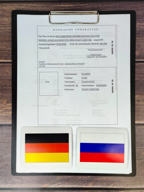 Перевод паспорта гражданина России на немецкий язык с флагами Германии и России