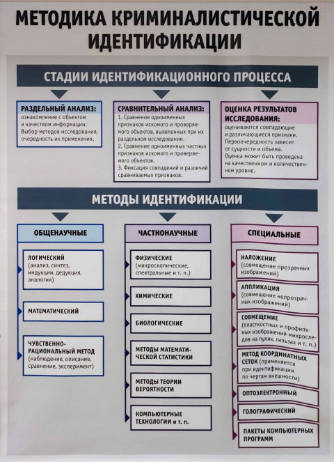 Плакат с методикой криминалистической идентификации и этапами анализа