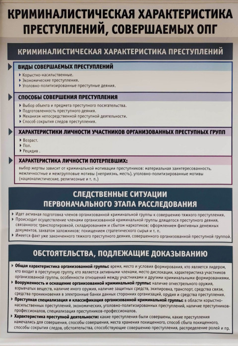 Плакат с криминалистической характеристикой преступлений, совершаемых ОПГ