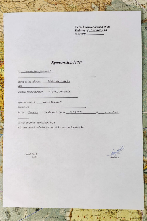 Образец спонсорского письма на английском языке в консульство Германии