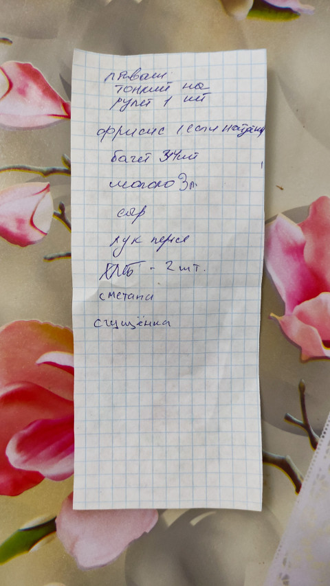 Список продуктов, написанный от руки на бумаге