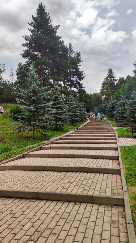 Кисловодский парк с живописными тропинками и зелеными деревьями