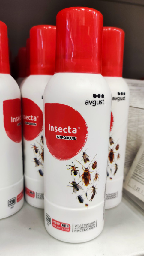 Аэрозоль «Insecta» от летающих и ползающих насекомых на полке магазина
