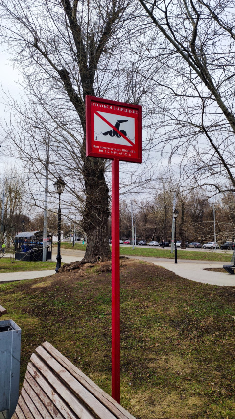 Знак «Купаться запрещено» в городском парке