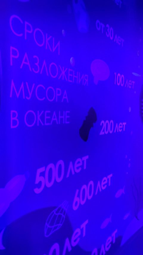 Просветительский стенд о мусоре в океане в Москвариуме