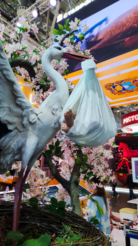 Аист с символическим узлом в экспозиции регионального стенда