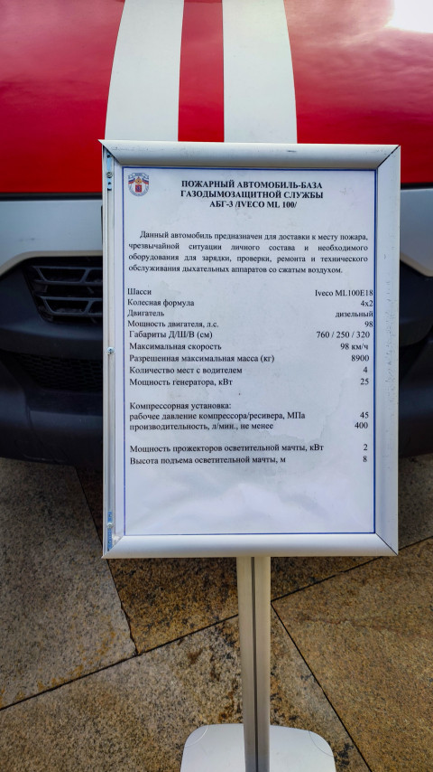 Информационный стенд пожарного автомобиля-базы газодымозащитной службы
